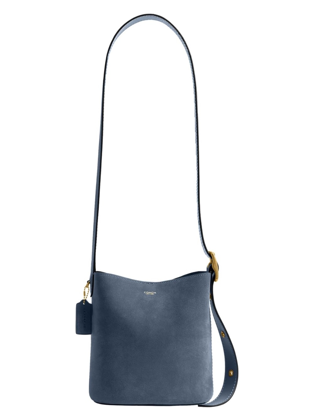 Coach Light Blue Denim Suede Bleeker Bucket Crossbody Bag 21 with Brass - New